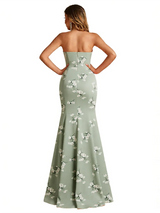 Sexy Sweetheart Mermaid Long Satin Floral Formal Dresses For Women
