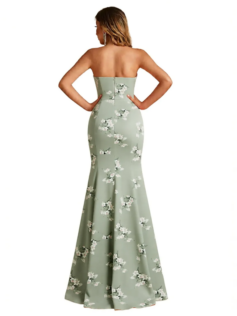 Sexy Sweetheart Mermaid Long Satin Floral Formal Dresses For Women