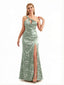 Beautiful One Shoulder Side Slit Mermaid Floral Satin Maxi Floral Formal Dresses For Women