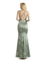 Sexy Jewel Spaghetti Straps Mermaid Long Satin Floral Formal Dresses For Women