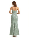Simple One Shoulder Side Slit Sleeveless Mermaid Floral Satin Maxi Floral Formal Dresses For Women