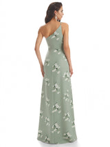 Elegant One Shoulder Mermaid Long Satin Floral Formal Dresses For Women