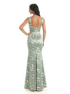Elegant Spaghetti Straps Square Mermaid Long Satin Floral Formal Evening Dresses For Ladies