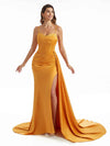 Simple Soft Satin Side Slit Spaghetti Straps Long Mermaid Bridesmaid Dresses Online