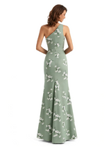Simple One Shoulder Side Slit Mermaid Floral Satin Maxi Floral Formal Dresses For Women