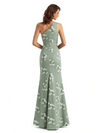 Simple One Shoulder Side Slit Mermaid Floral Satin Maxi Floral Formal Dresses For Women