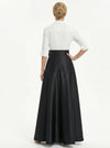 Elegant Black And White Satin V-Neck A-Line Half Sleeves Floor-Length Mother Of The Bride Dresses