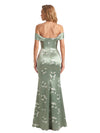 Trendy Off Shoulder Side Slit Mermaid Long Satin Floral Formal Evening Dresses For Ladies