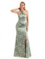 Beautiful Halter Side Slit Mermaid Floral Satin Maxi Floral Formal Dresses For Women