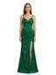 ChicSew Elegant Ruched Jacquard Satin Spaghetti Straps Side Slit Mermaid Long Formal Evening Dresses