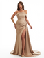 Sexy One Shoulder Side Slit Mermaid Soft Satin Long Bridesmaid Dresses Online