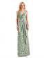 Beautiful Mermaid V-Neck Floral Satin Maxi Floral Formal Dresses For Women