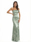 Sexy One Shoulder Sleeveless Mermaid Long Satin Floral Formal Dresses For Women