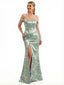 Beautiful Off Shoulder Side Slit Mermaid Floral Satin Maxi Floral Formal Dresses For Women