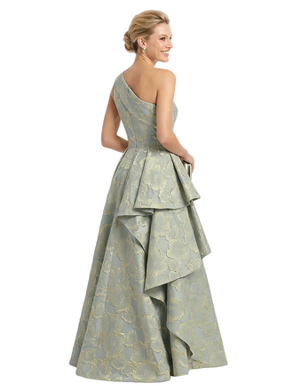 ChicSew Elegant Floral Jacquard One Shoulder Ruffle Bow Knot Long Formal Evening Dresses