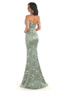 Trendy Off Shoulder Mermaid Floral Satin Maxi Floral Evening Formal Dresses