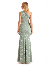 Sexy One Shoulder Side Slit Mermaid Long Satin Floral Formal Dresses For Women