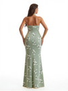 Simple Halter Side Slit Mermaid Floral Satin Maxi Floral Formal Dresses For Women