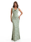Elegant Spaghetti Straps Cowl Mermaid Long Satin Floral Formal Evening Dresses For Ladies