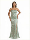 Trendy Sweetheart Strapless Side Slit Mermaid Long Satin Floral Formal Dresses For Women