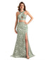 Beautiful Mermaid Halter Two Pieces Floral Satin Maxi Floral Formal Dresses For Women