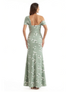 Elegant Asymmetrical Side Slit Mermaid Long Satin Floral Formal Dresses For Women