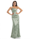 Elegant One Shoulder Mermaid Long Satin Floral Formal Dresses For Women
