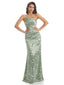 Elegant One Shoulder Mermaid Long Satin Floral Formal Dresses For Women