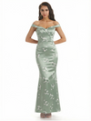 Simple Off Shoulder Mermaid Floral Satin Maxi Floral Formal Dresses For Women