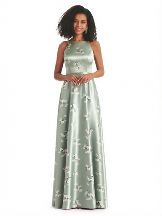 Sexy Spaghetti Straps A-line Long Satin Floral Formal Dresses For Women