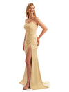 Elegant Stretch Satin Spaghetti Straps Side Split Mermaid Long Bridesmaid Dresses