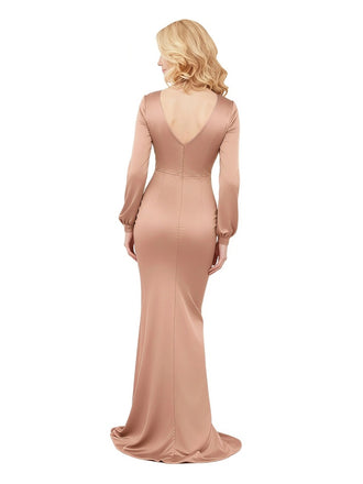 Elegant Soft Satin Long Sleeves Side Slit Mermaid Long Mother of The Bride Dresses