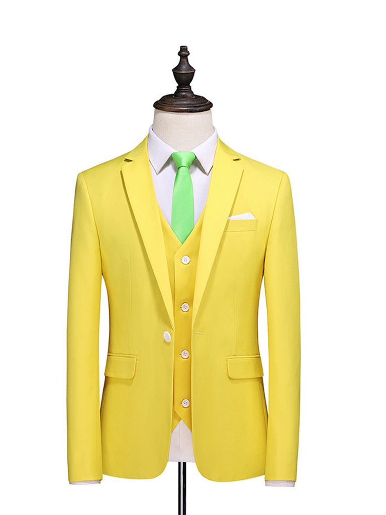 Yellow 2 pieces Men’s Suit Flat Double Breasted Notch Peak Lapel Tuxedo CN510