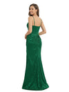 ChicSew Elegant Ruched Jacquard Satin Spaghetti Straps Side Slit Mermaid Long Formal Evening Dresses