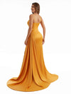 Simple Soft Satin Side Slit Spaghetti Straps Long Mermaid Bridesmaid Dresses Online