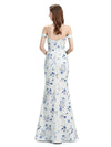 Elegant Off Shoulder Mermaid Side Slit Floral Satin Maxi Floral Formal Dresses For Women