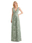 Beautiful V-Neck Mermaid Floral Satin Maxi Floral Formal Dresses For Women