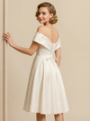 A-line Off Shoulder V-neck Mini Short Satin Wedding Dresses Online
