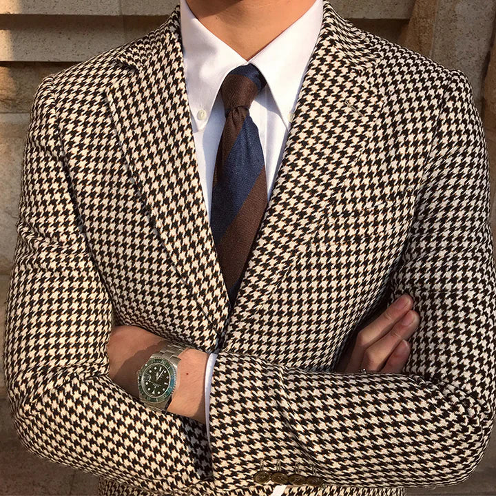 Casual Men's 2 Pieces Houndstooth Peak Lapel Tuxedos (Blazer+Pants) CN469