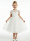 Illusion Neck Lace Bodice Flower Girl Dress with Cap Sleeves and Classic Tulle Skirt