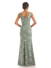 Trendy V-Neck Mermaid Floral Satin Maxi Floral Formal Evening Dresses For Women
