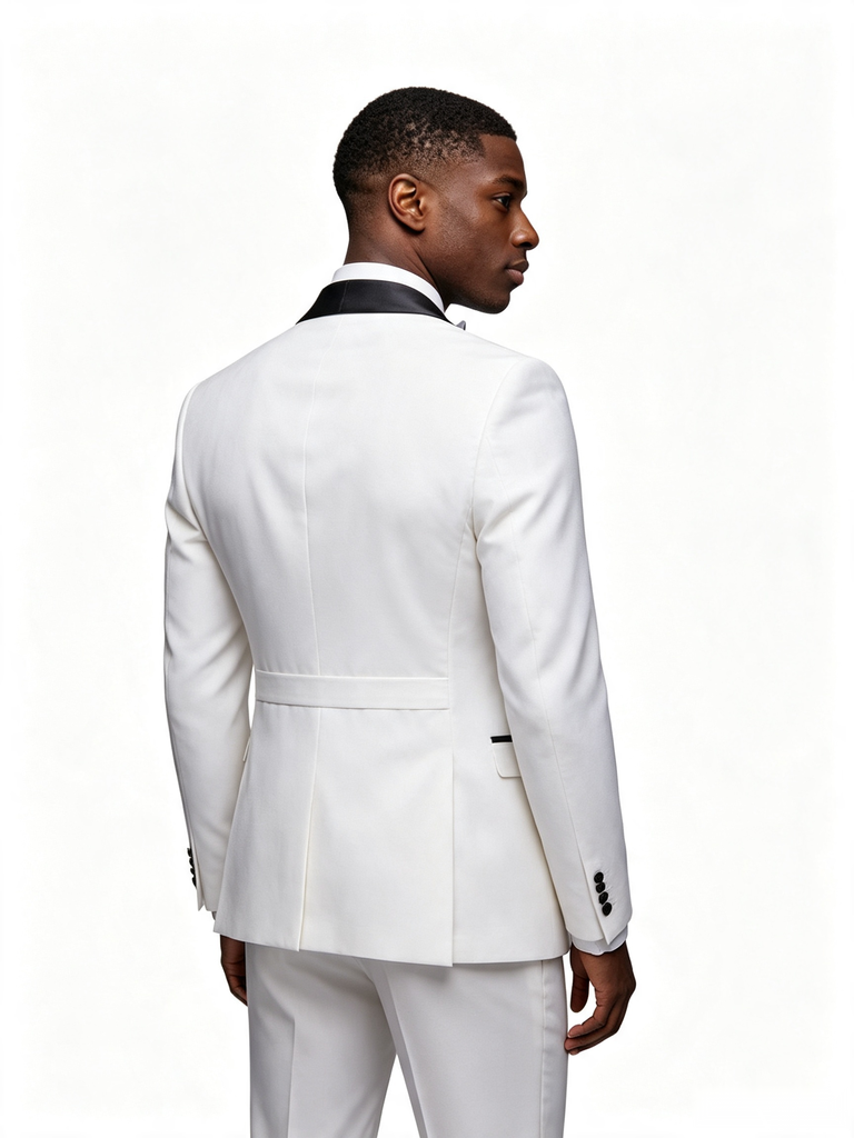 Color Blocking 3 Piece White Men's Suit with Regular Fit and Sophisticated Peak Lapel
