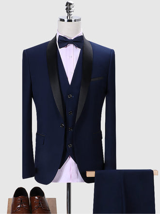 Dark Navy Classic 3 Piece Men's Suit with Regular Fit and Sophisticated Peak Lapel CN545