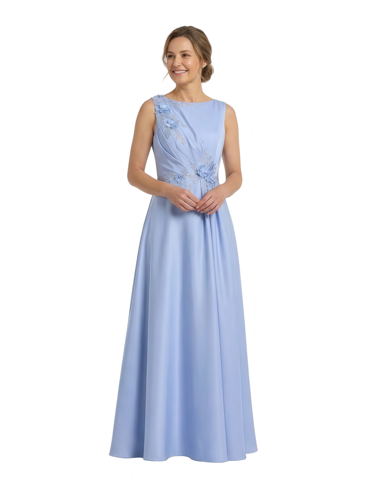 ChicSew Beautiful Sleeveless Satin A-Line Mother Of The Bride Dress With Floral Appliques