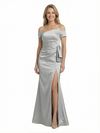 ChicSew Shimmering Silky Satin Off Shoulder Floor Length Mother Of The Bride Gown With Side Slit