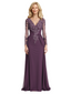 Elegant V-Neck Long Sleeves Lace Chiffon A-Line Long Mother Of The Bride Dresses