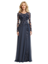 Elegant Scoop Long Sleeves Lace Chiffon A-Line Maxi Mother Of The Groom Evening Gowns