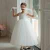 Flower Girls A-line Lace Top Princess Gown for Wedding Kids Guest with Bow Dress