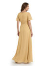 ChicSew Pretty Flutter Sleeves V-Neck Chiffon Ruched Mother Of The Groom Dresses With Slit
