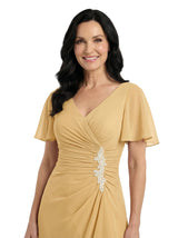 ChicSew Pretty Flutter Sleeves V-Neck Chiffon Ruched Mother Of The Groom Dresses With Slit